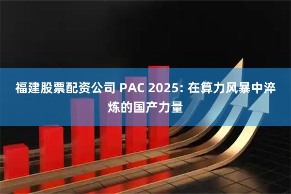 福建股票配资公司 PAC 2025: 在算力风暴中淬炼的国产力量