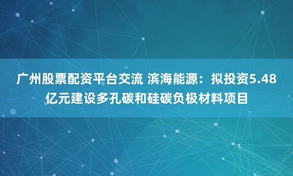 广州股票配资平台交流 滨海能源：拟投资5.48亿元建设多孔碳和硅碳负极材料项目
